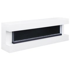 Emphasize ambiance with this modern TV stand, constructed from MDF and white glass, featuring a visual flame box insert. Its clean-lined silhouette is fresh and contemporary, making it a perfect focal point for TV entertainment or an ambient room setting.