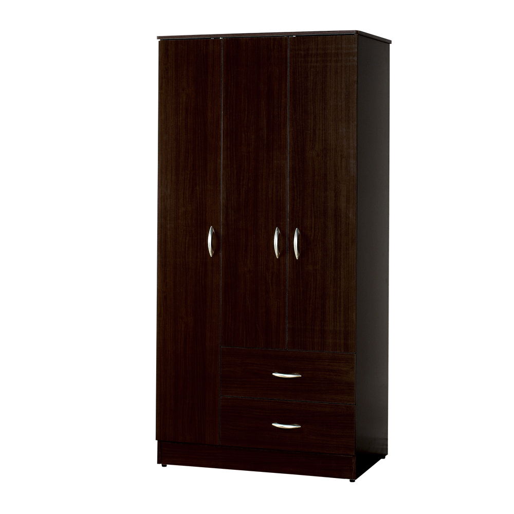 The Olean Wardrobe is a striking design that has plenty storage space. Make this gorgeous piece an irresistible addition in your bedroom. The wardrobe has 3 doors with hanging rod and plenty of shelves inside, and 2 long drawers for additional storage nee