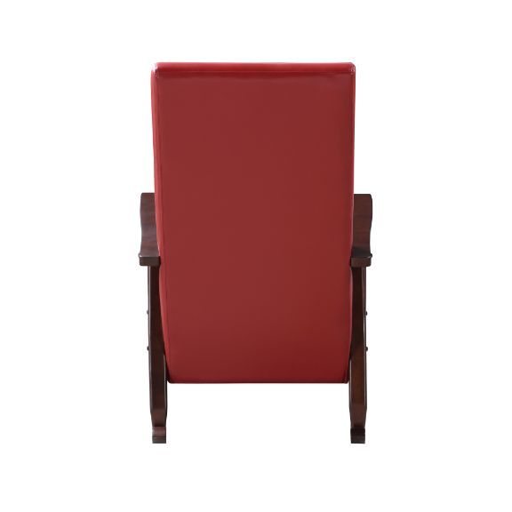 Calm your mind and close your eyes on this gently rocking chair. With wood curved rocker rails, the Raina Rocking Chair provides the ideal place to sit back and relax. Upholstered seat and back cushion offers you comfortable seating, with faux leather uph