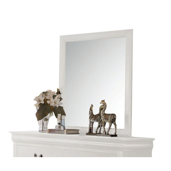 The Louis Philippe Mirror in white finish will bring a luxurious feel to your bedroom. The wooden construction has a sturdy, high-quality feel.<br/><br/><b>Product Features</b><ul><li>Mirror NOT Beveled</li><li>Case: 1Pc/1Ctn</li><li>Finish: White</li><li