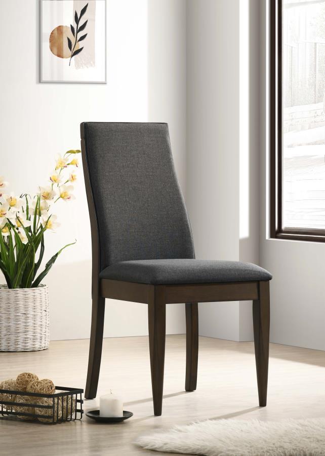 Bring a set of these beautiful contemporary side chairs to your dining table for a sophisticated touch. Designed with elegantly sloped backrests, each dining chair offers an inviting, slender silhouette for restful dining experiences. Across their frames,