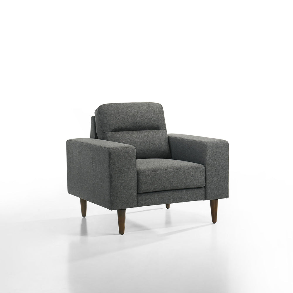 Introducing the Vale Arm Chair in Gray, a dependable blend of durability and comfort. Constructed with solid and manufactured wood frames reinforced with corner blocks, this accent chair ensures long-lasting reliability. Its cozy 100% polyester gray uphol