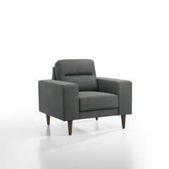 Introducing the Vale Arm Chair in Gray, a dependable blend of durability and comfort. Constructed with solid and manufactured wood frames reinforced with corner blocks, this accent chair ensures long-lasting reliability. Its cozy 100% polyester gray uphol