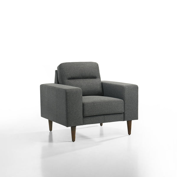 Introducing the Vale Arm Chair in Gray, a dependable blend of durability and comfort. Constructed with solid and manufactured wood frames reinforced with corner blocks, this accent chair ensures long-lasting reliability. Its cozy 100% polyester gray uphol