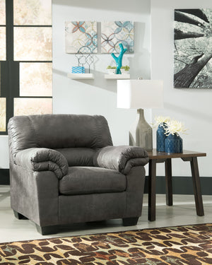  turn to this designer chair and ottoman. Wind down at the end of a long day when you sink into this canyon of comfort. <h4><b>Bladen - Slate - Chair</b></h4> <table width=-"100%-"><colgroup><col style=-"width: 30%