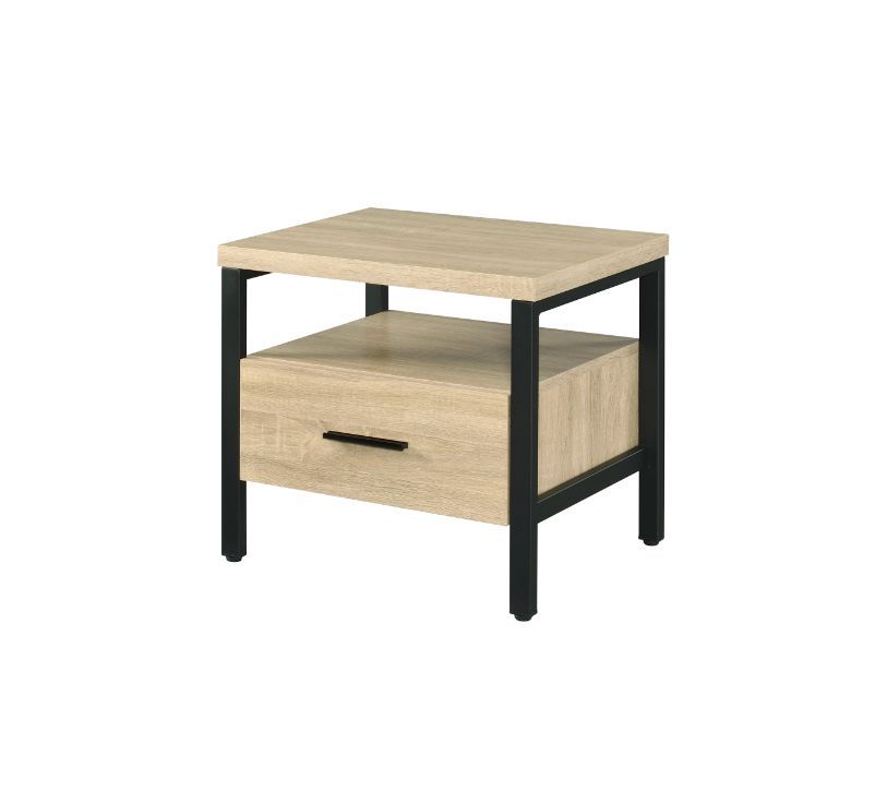 Featuring a rustic wood frame embellished with some industrial metal accents, the Yawan Accent Table achieves aesthetic balance that blend into any room decor. Natural wood tone paired with black metal texture adds a uniquely attractive contrast to this t