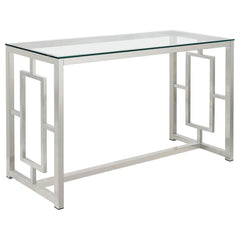 This rectangular console table combines modern design with functional versatility, making it an ideal piece for your living room or hallway. The tempered glass top ensures durability, while the electroplated chrome frame provides a sleek, polished finish.