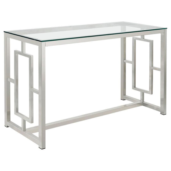 This rectangular console table combines modern design with functional versatility, making it an ideal piece for your living room or hallway. The tempered glass top ensures durability, while the electroplated chrome frame provides a sleek, polished finish.