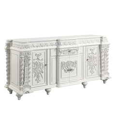 Sophisticated luxury radiates beautifully in the Vanaheim Dining Room Collection. Fabulous floral design with gorgeous details in each piece makes the collection classical and timeless. Antique white finish gives the surface an alluring feel and elegant t