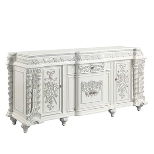 Sophisticated luxury radiates beautifully in the Vanaheim Dining Room Collection. Fabulous floral design with gorgeous details in each piece makes the collection classical and timeless. Antique white finish gives the surface an alluring feel and elegant t
