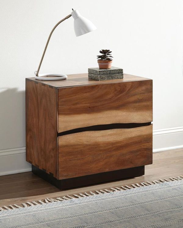  dark finish. Its body and surface boast a striking smokey walnut and coffee bean finish. One edge of each drawer is craft