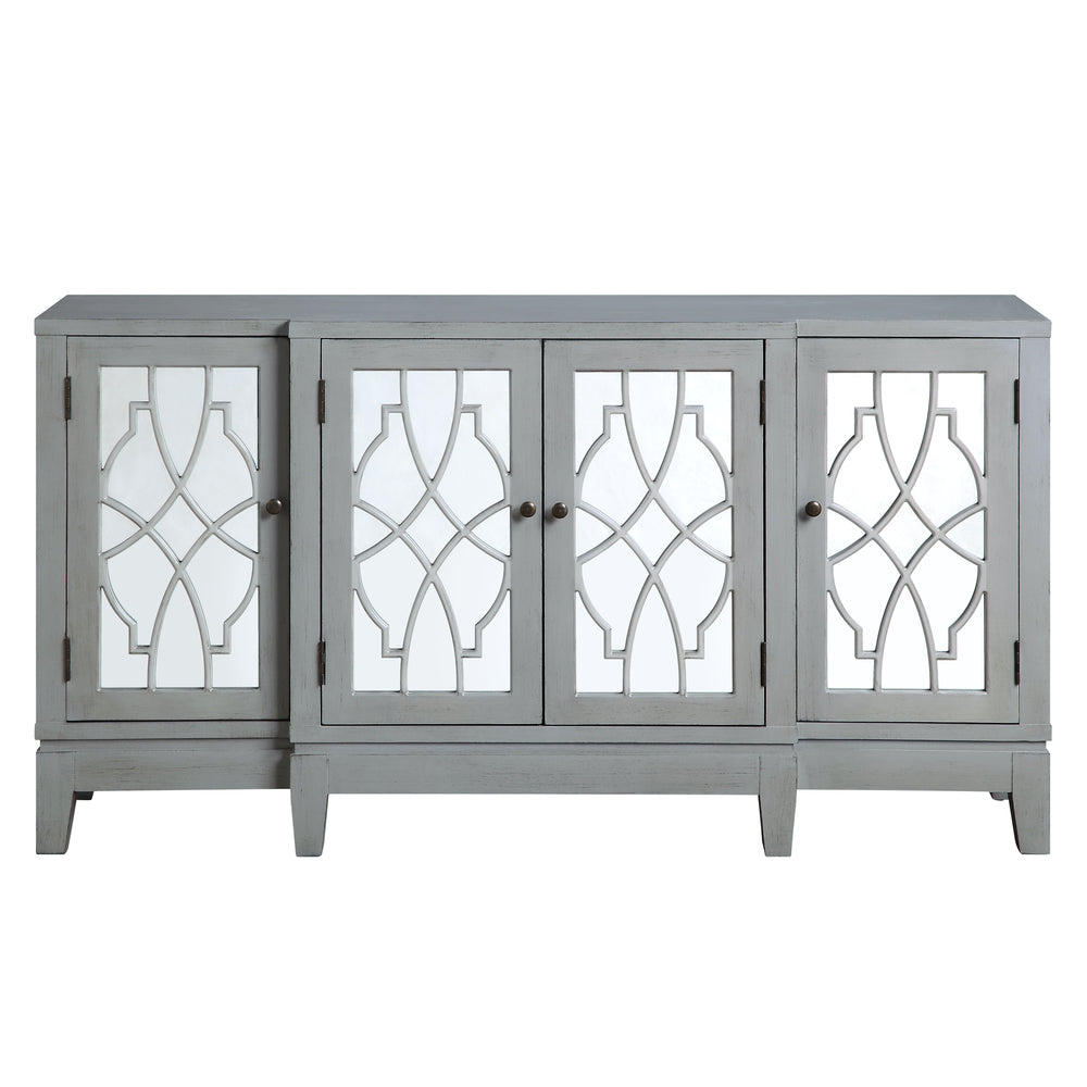 Assembledc Storage: 4 Door Cabinet w/ Shelf Inside Tapered Leg<br/><br/><b>Product Features</b><ul><li>Assembled</li><li>Storage: 4 Door Cabinet w/4 Shelves Inside</li><li>Tapered Leg</li><li>Pattern & Mirror Front Doors</li><li>Case: 1Pc/1Ctn</li><li>Fin
