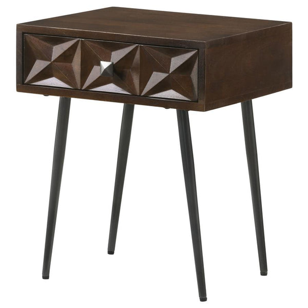 Ezra - 1-Drawer Rectangular Accent Side Table - Coffee Brown