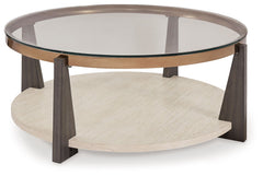 A modern twist on mixed-media design, the Frazwa coffee table is totally brilliant. Solid wood legs and a faux travertine shelf merge splendidly with the metal frame for a fresh, contemporary aesthetic. Casters allow you to roll it wherever you please. Ta