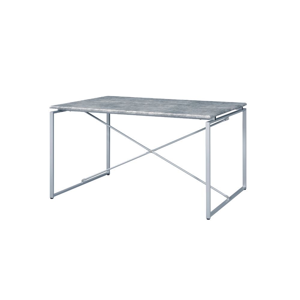 The Jurgen dining set features a rectangular table with fixed top and a metal sled base. With extra support from metal cross bars on its base, this industrial style table is both functional and stylish. Matching side chairs have comfortable PU padded seat