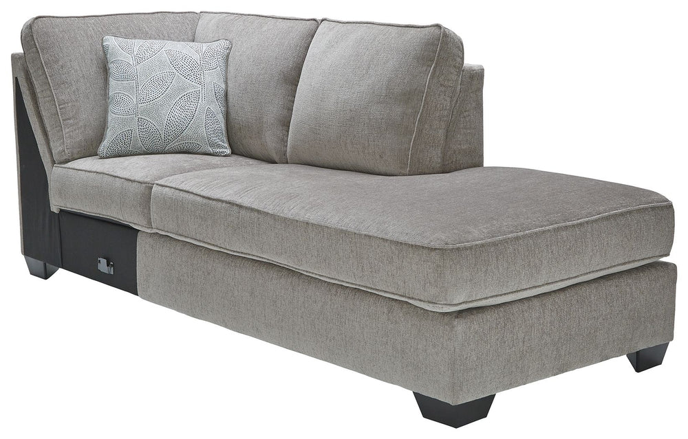This right-arm facing corner chaise is made with polyester upholstery. Pairs with other items in the series to make a sectional.<br><br><b>Additional Dimensions</b><br><ul><li>20-" Toss Pillow: 0-"</li><li>Arm height: 26-"</li><li>Leg height: 3-"</li><li>