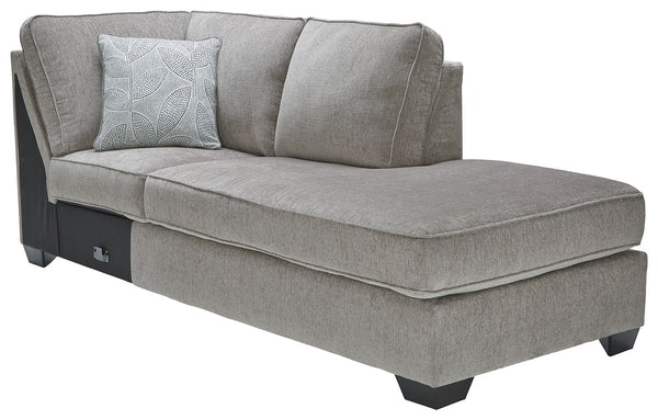 This right-arm facing corner chaise is made with polyester upholstery. Pairs with other items in the series to make a sectional.<br><br><b>Additional Dimensions</b><br><ul><li>20-" Toss Pillow: 0-"</li><li>Arm height: 26-"</li><li>Leg height: 3-"</li><li>