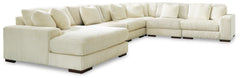 Plush and posh. Showcase your eye for on-trend texture with the statement-making cord upholstery of this sectional. Its stunningly soft fabric entices in an ivory hue, complementing contemporary color palettes. Sink into the cushions and plan to stay a wh