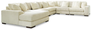 Plush and posh. Showcase your eye for on-trend texture with the statement-making cord upholstery of this sectional. Its stunningly soft fabric entices in an ivory hue, complementing contemporary color palettes. Sink into the cushions and plan to stay a wh