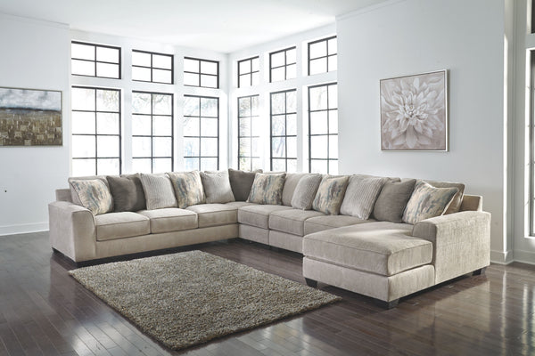Plush and posh, this large sectional delights with deep comfort. Itâ€™s casually styled with big, roomy seats and modern textured chenille upholstery. Youâ€™ll find comfort in its soft back and reversible seat cushions. Guests are sure to fight over who w