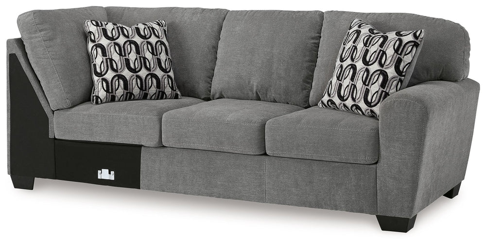 This right-arm facing sofa is made with polyester upholstery. Pairs with other items in the series to make a sectional.<br><br><b>Additional Dimensions</b><br><ul><li>Arm height: 26-"</li><li>Seat depth: 21-"</li><li>Seat height: 20-"</li><li>Top of cushi