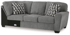 This right-arm facing sofa is made with polyester upholstery. Pairs with other items in the series to make a sectional.<br><br><b>Additional Dimensions</b><br><ul><li>Arm height: 26-"</li><li>Seat depth: 21-"</li><li>Seat height: 20-"</li><li>Top of cushi