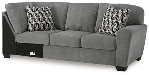 This right-arm facing sofa is made with polyester upholstery. Pairs with other items in the series to make a sectional.<br><br><b>Additional Dimensions</b><br><ul><li>Arm height: 26-"</li><li>Seat depth: 21-"</li><li>Seat height: 20-"</li><li>Top of cushi