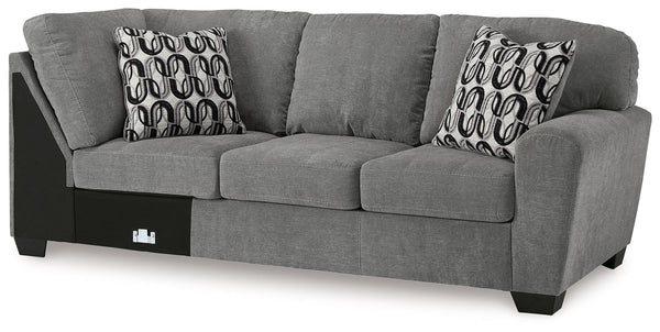 This right-arm facing sofa is made with polyester upholstery. Pairs with other items in the series to make a sectional.<br><br><b>Additional Dimensions</b><br><ul><li>Arm height: 26-"</li><li>Seat depth: 21-"</li><li>Seat height: 20-"</li><li>Top of cushi