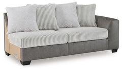 This right-arm facing sofa is made with polyester and faux leather upholstery. Pairs with other items in the series to make a sectional.<br><br><b>Additional Dimensions</b><br><ul><li>Arm height: 27-"</li><li>Seat depth: 20-"</li><li>Seat height: 20-"</li