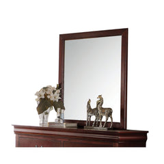 The Louis Philippe Mirror in cherry finish will bring a luxurious feel to your bedroom. The wooden construction has a sturdy, high-quality feel.<br/><br/><b>Product Features</b><ul><li>Mirror Not Beveled</li><li>Case: 1Pc/1Ctn</li><li>Finish: Cherry</li><