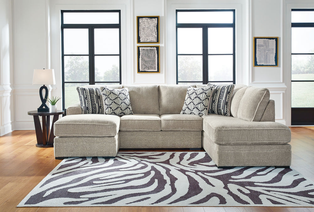 This set caters to your need for contemporary comfort. Itâ€™s decked out in feel-good fabric in a versatile hue. Family-friendly and ideal for hosts with the most, two chaises give more people the space the sprawl out. And the chair-'s 360-degree swivel m