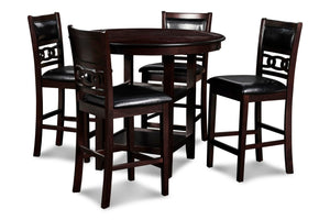 The stylish Gia 5 Piece Counter Dining Table and Chair set is built with comfort, durability and function in mind. This dining set provides spacious seating for four, with the added convenience of two storage shelves located under the table top, perfect f