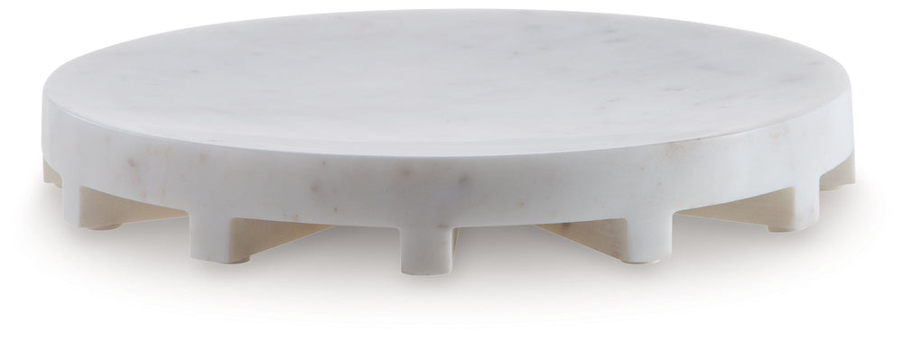 Elevated entertaining. This tray is the perfect platform for hosting snacks, apps and more. Crafted in an elegant white marble, it-'s an ultra-chic addition to kitchen counters and dining tables when you need to serve food in style. In between events, the