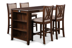The Amy 5-piece 60â€ counter dining set is a perfect union of practicality and. This comprehensive set includes a counter-height 60" dining table with a convenient storage shelf, four chairs, along with hardware, and assembly instructions for hassle-free