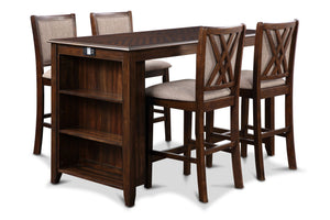 The Amy 5-piece 60â€ counter dining set is a perfect union of practicality and. This comprehensive set includes a counter-height 60" dining table with a convenient storage shelf, four chairs, along with hardware, and assembly instructions for hassle-free