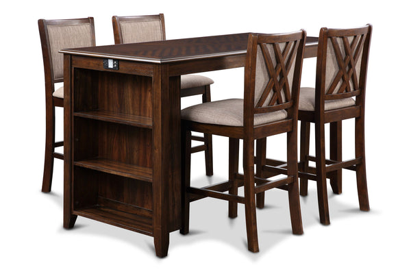 The Amy 5-piece 60â€ counter dining set is a perfect union of practicality and. This comprehensive set includes a counter-height 60" dining table with a convenient storage shelf, four chairs, along with hardware, and assembly instructions for hassle-free