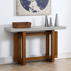 Elevate your space with the Keven table set, a perfect blend of industrial chic and rustic elegance. Featuring a striking faux concrete finish table top and a robust wooden base, this set exudes modern sophistication. The cross shaped design of the base a