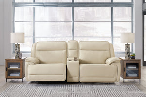 Double Deal - Almond - 2-Piece Power Reclining Loveseat Sectional With Console