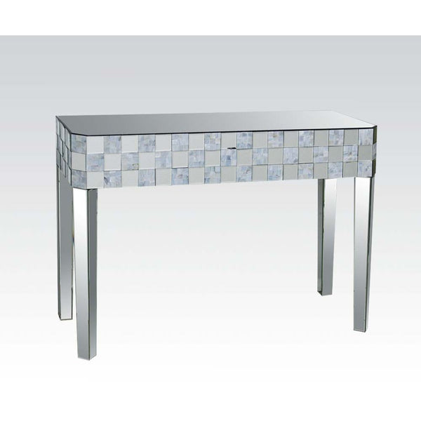  the console table combines glamour with modernism. Light is captured and reflected from all angle of t
