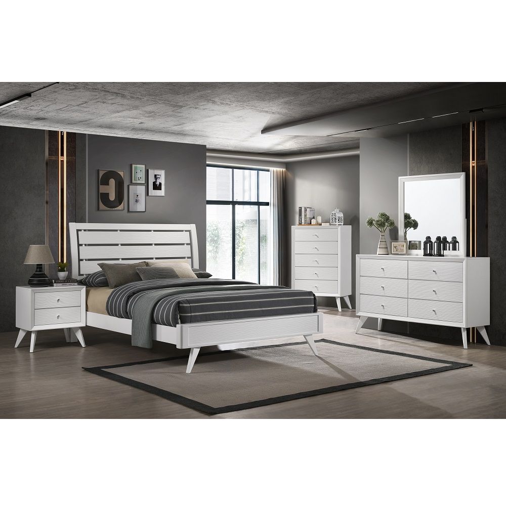 Minimalist and modern, the Cerys offers sleek clean lines for a contemporary take. The low-profile bed features a slatted headboard that makes the bed appear airy. Tying in the whole collection are the squared wooden tapered legs providing a stylish visua