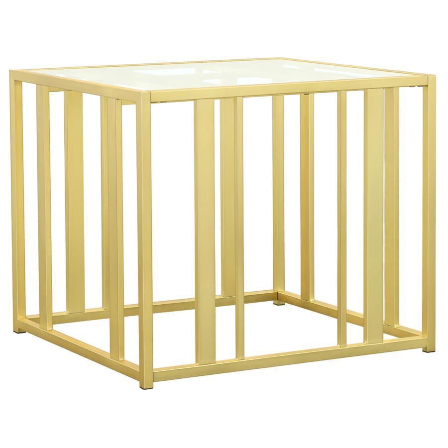 This modern side table features a tempered glass top paired with a geometric base in heavy-gauge metal with a sleek black nickel electroplated finish. The open design offers a contemporary aesthetic, blending elegance with durability. Perfect for displayi