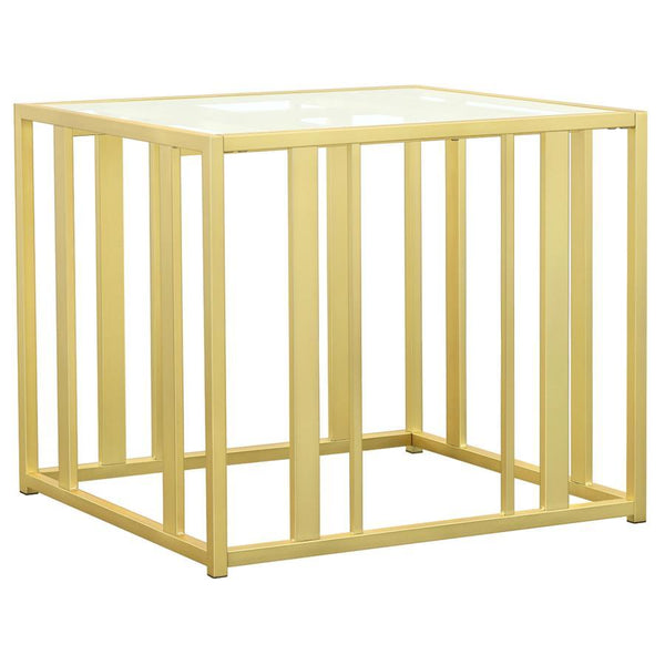 This modern side table features a tempered glass top paired with a geometric base in heavy-gauge metal with a sleek black nickel electroplated finish. The open design offers a contemporary aesthetic, blending elegance with durability. Perfect for displayi