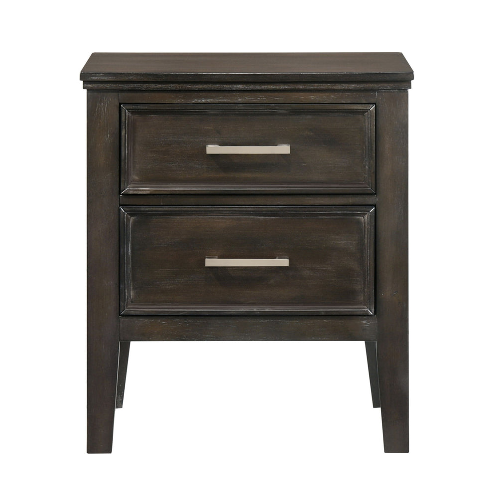 The Andover Two Drawer Wood Nightstand in Nutmeg Brown combines durability, functionality, and timeless style, making it a perfect addition to any bedroom. Expertly crafted from solid Rubberwood, manufactured woods, and wood veneers, this nightstand is bu