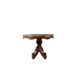 Part of Acmeâ€™s exclusive Picardy collection, this impressive counter height dining set features a round pedestal table with spectacular antique hand-brushed accents over a rich cherry oak finish. The matching counter height chairs are upholstered in PU,