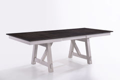 The Maisie Wood Two-Tone Dining Table offers a perfect blend of quality craftsmanship and welcoming rustic charm, ideal for any dining space. This table, crafted from solid rubberwood, manufactured woods, and Mindy wood veneers, is designed for durability