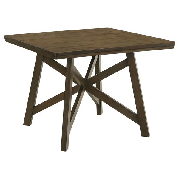 Elevate your dining space with this 47-inch square counter height dining table, perfect for creating a cozy yet stylish dining area. Crafted with engineered wood, hardwoods, and finished with a beautiful mindi veneer, this table showcases natural wood str