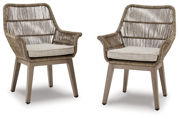 Balancing effortless natural beauty and minimalist design, this arm chair seamlessly brings your contemporary style outdoors. Sporting a wood-look finish, it entices with its NuvellaÂ® fabric thatâ€™s a breeze to clean. This sleek yet durably made chair r