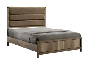 This modern bedroom collection features a clean-lined design with a stylish weathered gray finish. Sturdy and practical, each piece is equipped with ample storage and smooth metal hardware. The bed-'s bold headboard is a standout element, making it the fo
