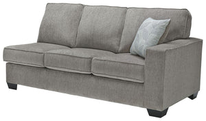 This right-arm facing sofa is made with polyester upholstery. Pairs with other items in the series to make a sectional.<br><br><b>Additional Dimensions</b><br><ul><li>20-" Toss Pillow: 0-"</li><li>Arm height: 26-"</li><li>Leg height: 3-"</li><li>Minimum w