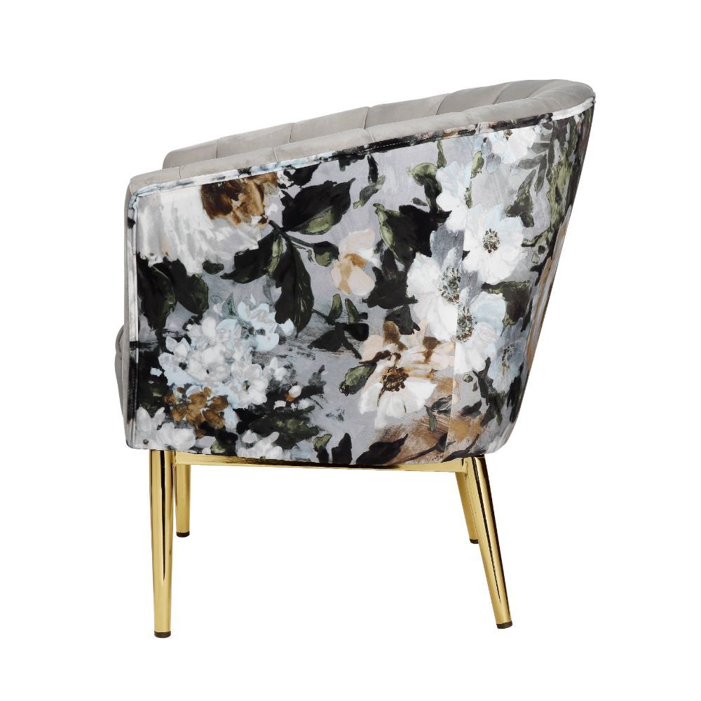A contemporary take with a classic print, this Colla accent chair has the best of both worlds to modernize any room. Featuring a floral crushed velvet fabric on the outer backrest for a pop of color and texture, a perfect contrast to the smooth black velv
